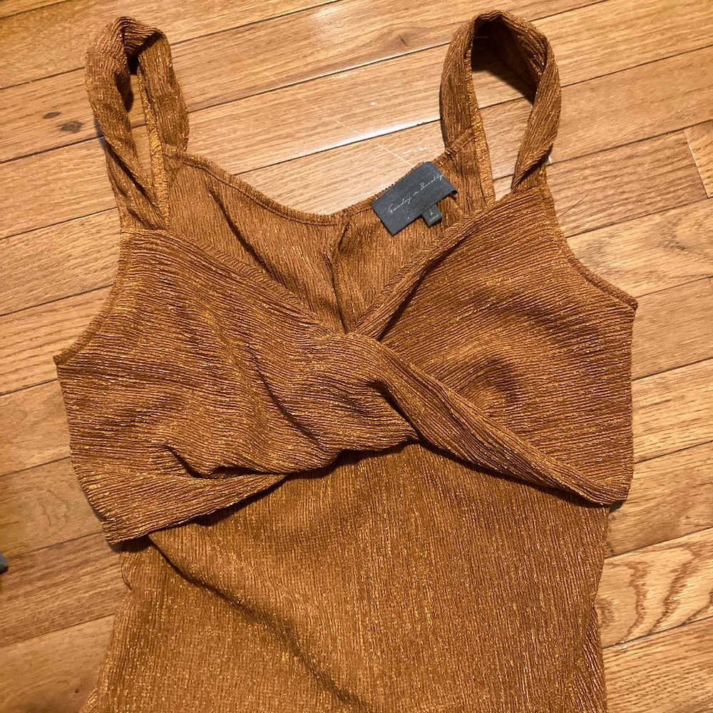 Anthropologie Copper shimmery holiday crop top